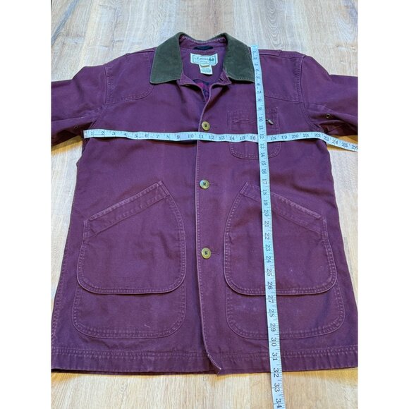 L.L. Bean Mens Burgundy Hunting Barn Coat Plaid Lining Button Front Corduroy Col - Picture 8 of 11
